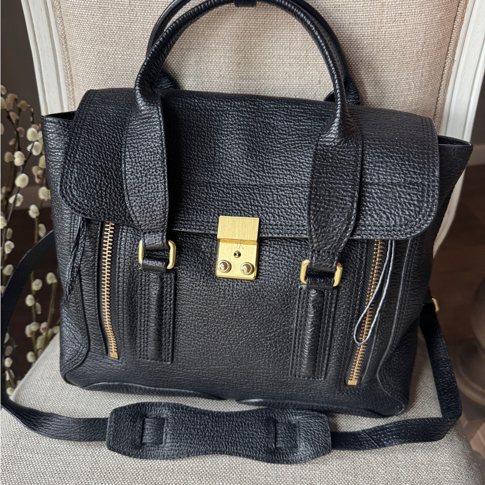 3.1 Phillip Lim Medium Pashli Satchel Black textured calfskin